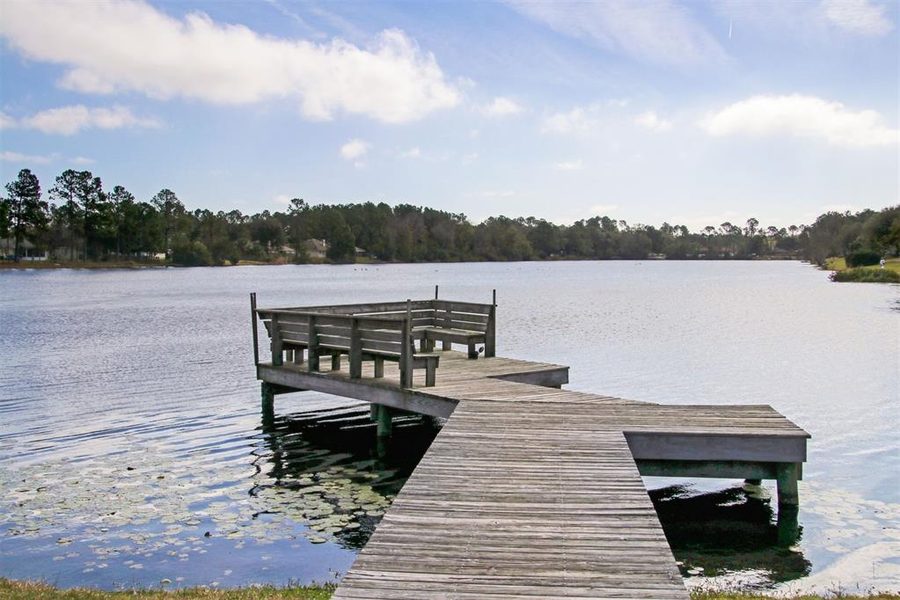 Dock over calm marsh water in Nassau County