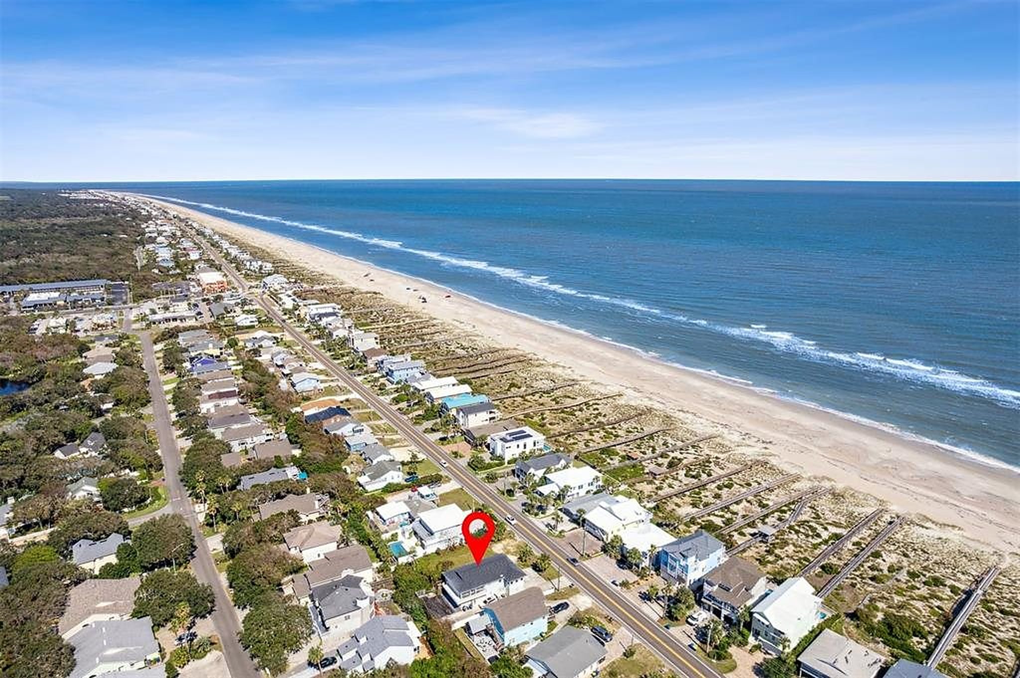 Aerial view of beach homes along the Amelia Island shoreline